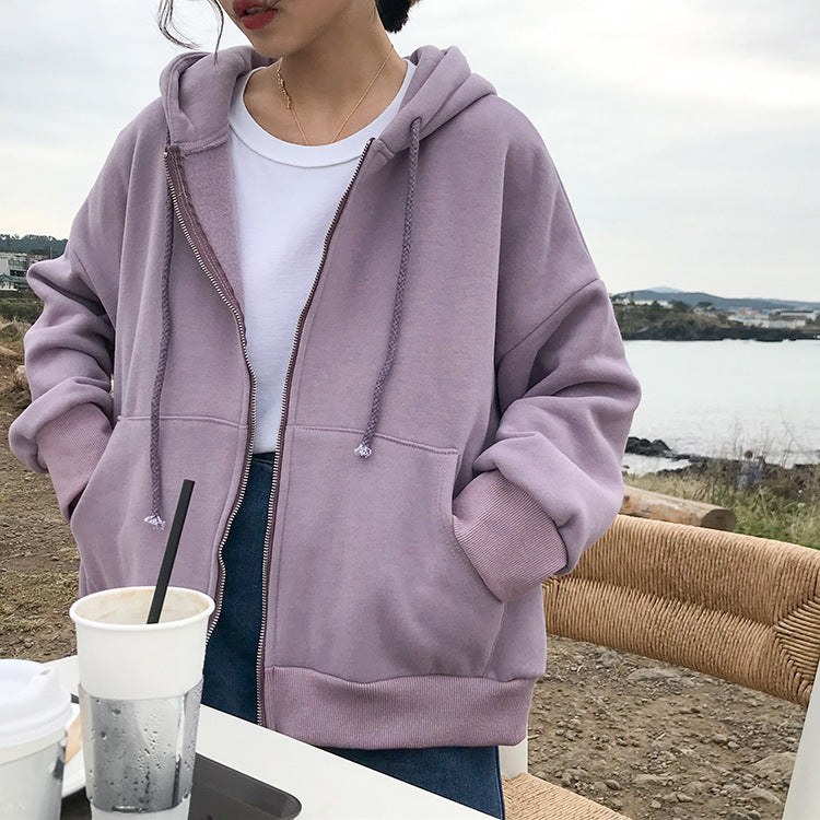 Hooded zipper long sleeve sweater coat