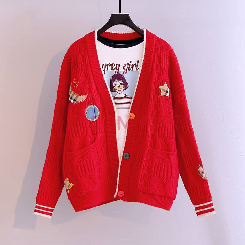 New Japanese Mori Girl Planet Patch Thick Mid-length Cardigan Sweater Jacket