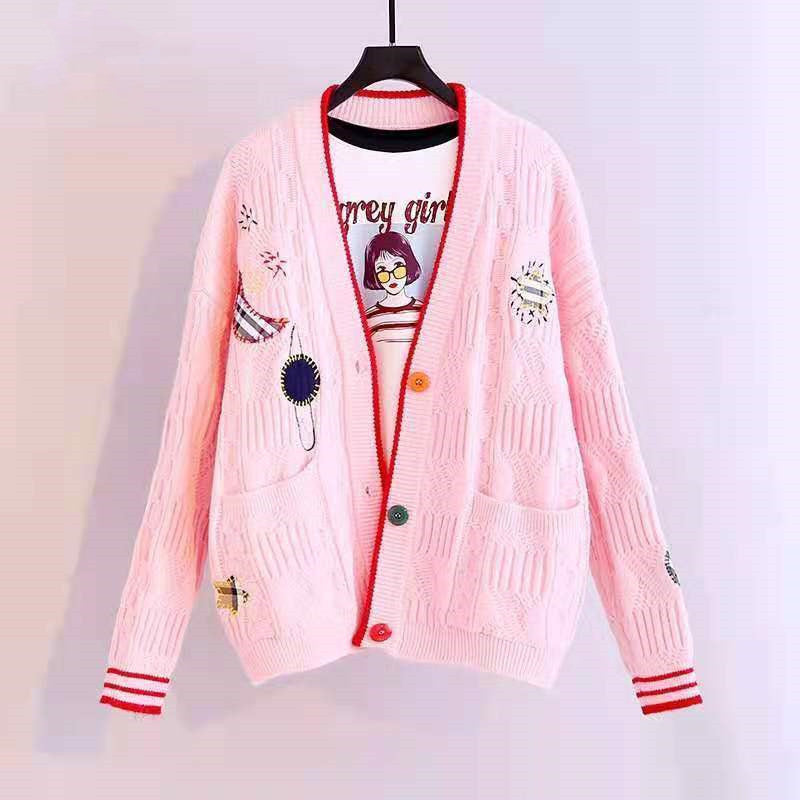 New Japanese Mori Girl Planet Patch Thick Mid-length Cardigan Sweater Jacket